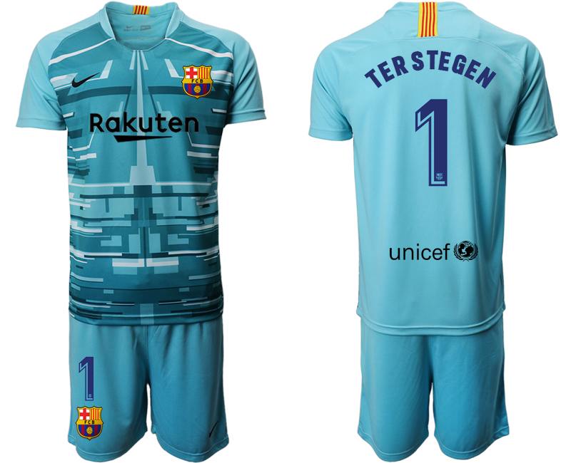 Men 2020-2021 club Barcelona blue goalkeeper #1 Soccer Jerseys